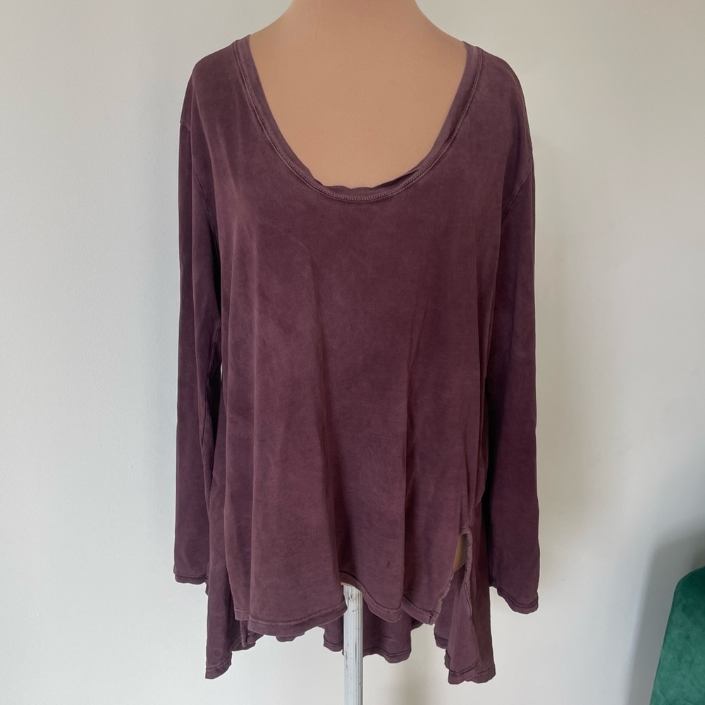Free People Washed Cotton Stretch Hi-Lo Oversize Long Sleeve Mauve Top Tunic XS